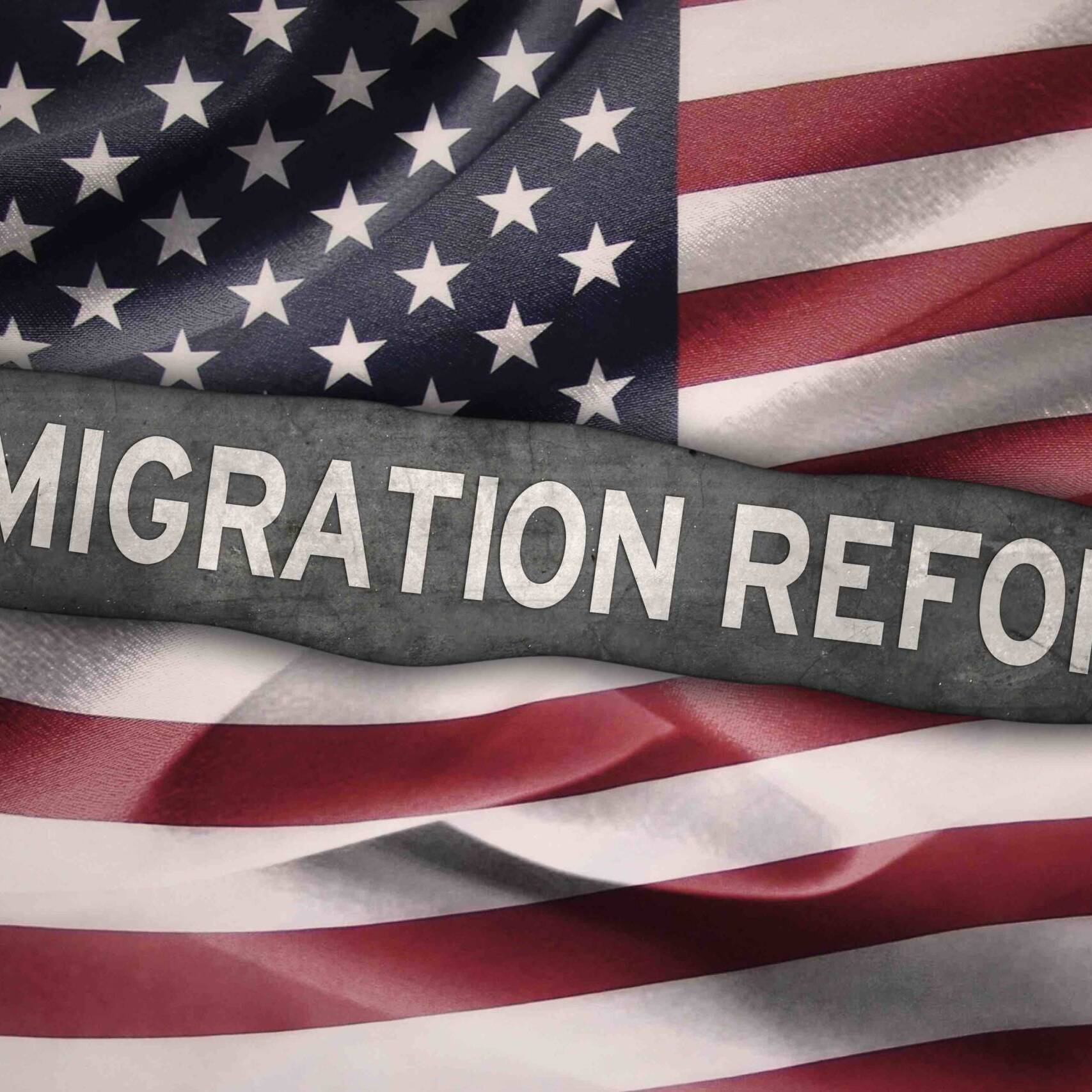 USA flag with Immigration Reform word