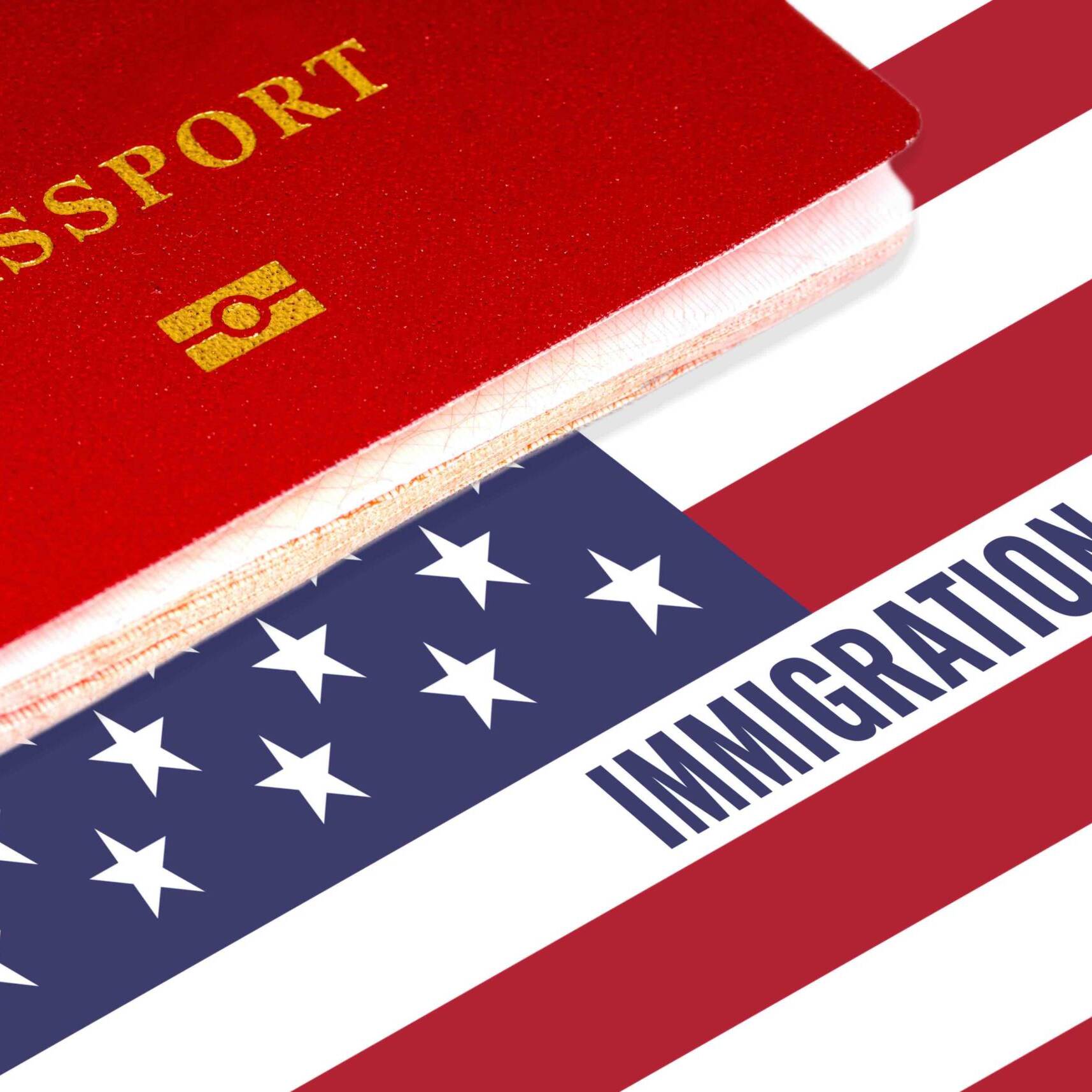 immigration, text over us flag and passport