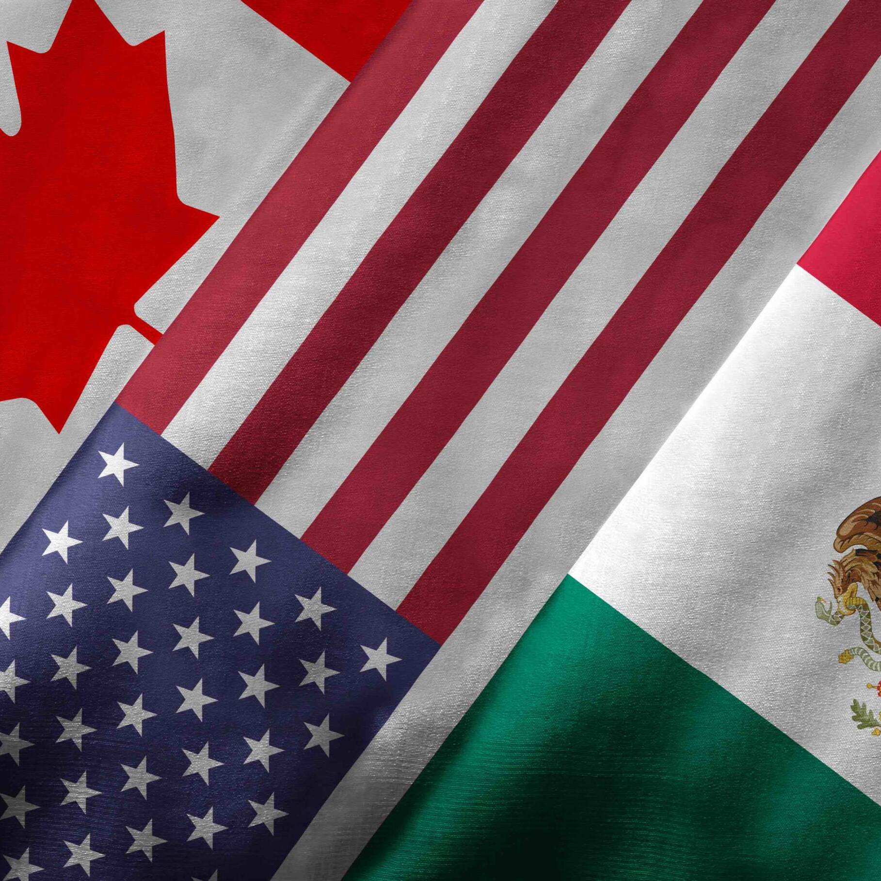 3D Rendering of North American Free Trade Agreement NAFTA Member Flags