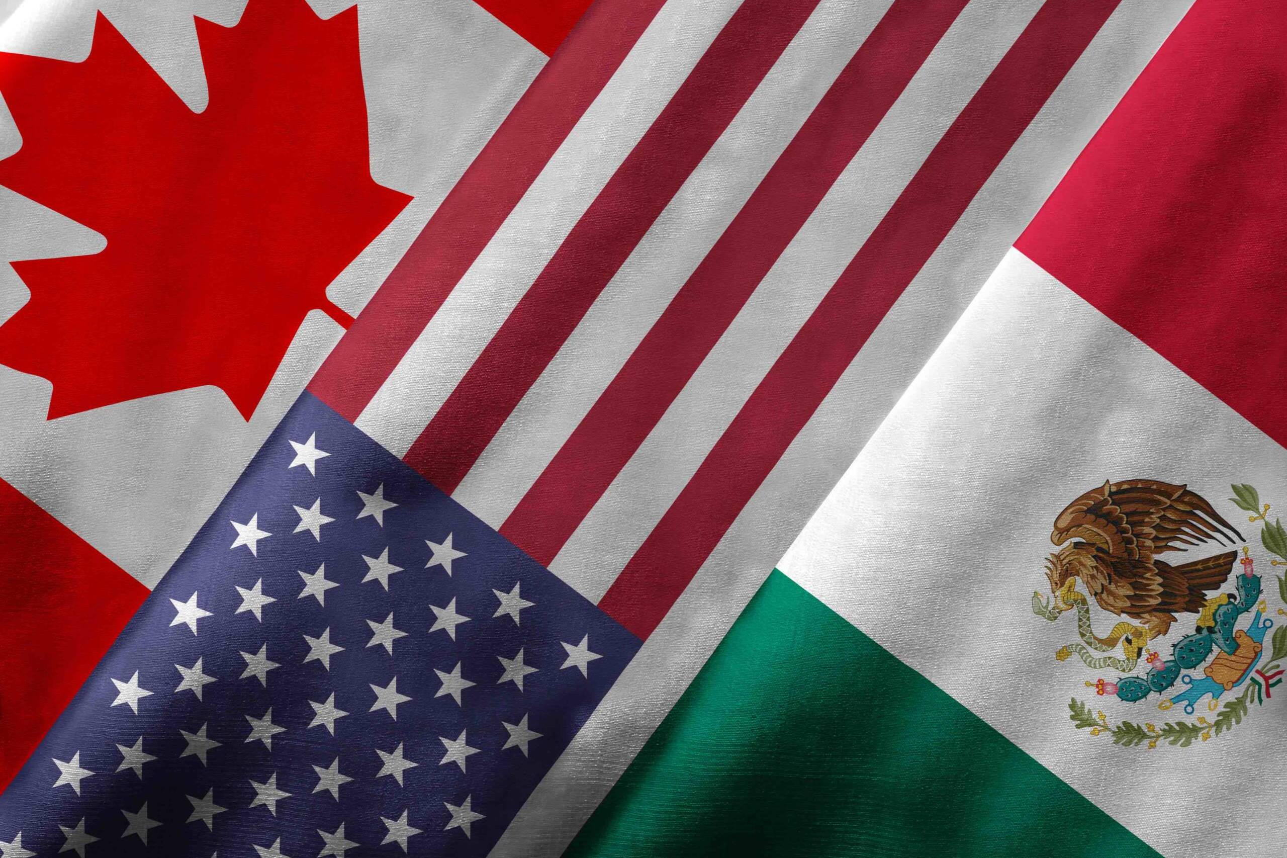 3D Rendering of North American Free Trade Agreement NAFTA Member Flags