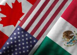 3D Rendering of North American Free Trade Agreement NAFTA Member Flags