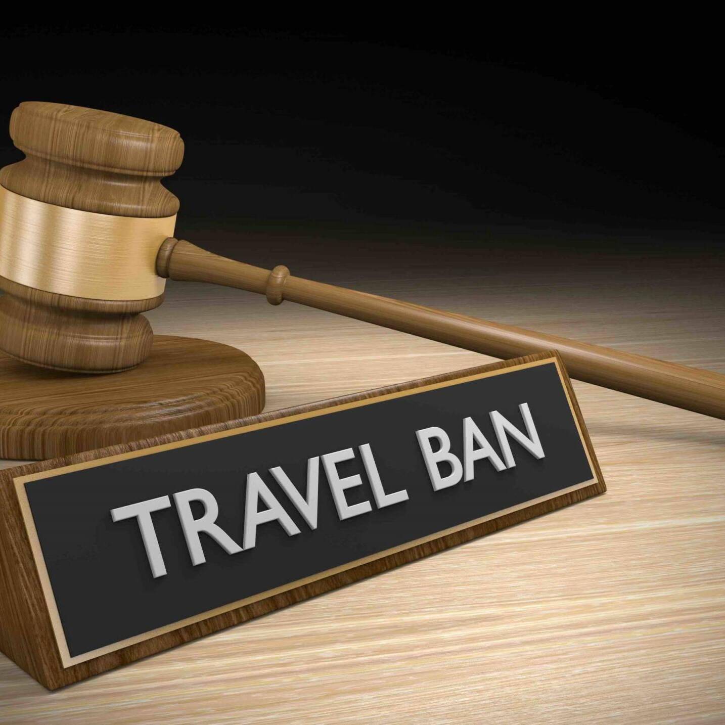 Court law concept of a legal ruling to block travel ban restrictions, 3D rendering