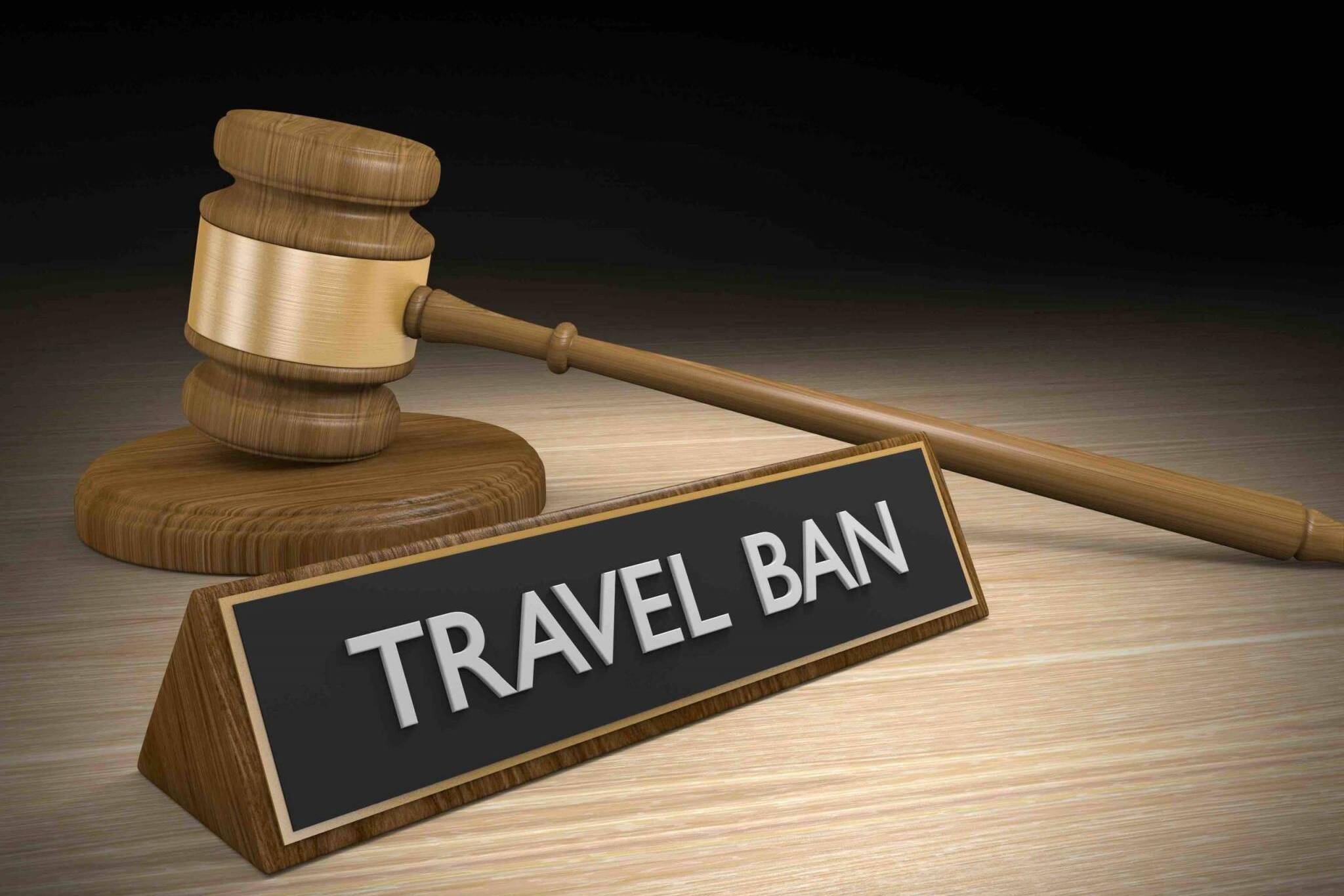 Court law concept of a legal ruling to block travel ban restrictions, 3D rendering