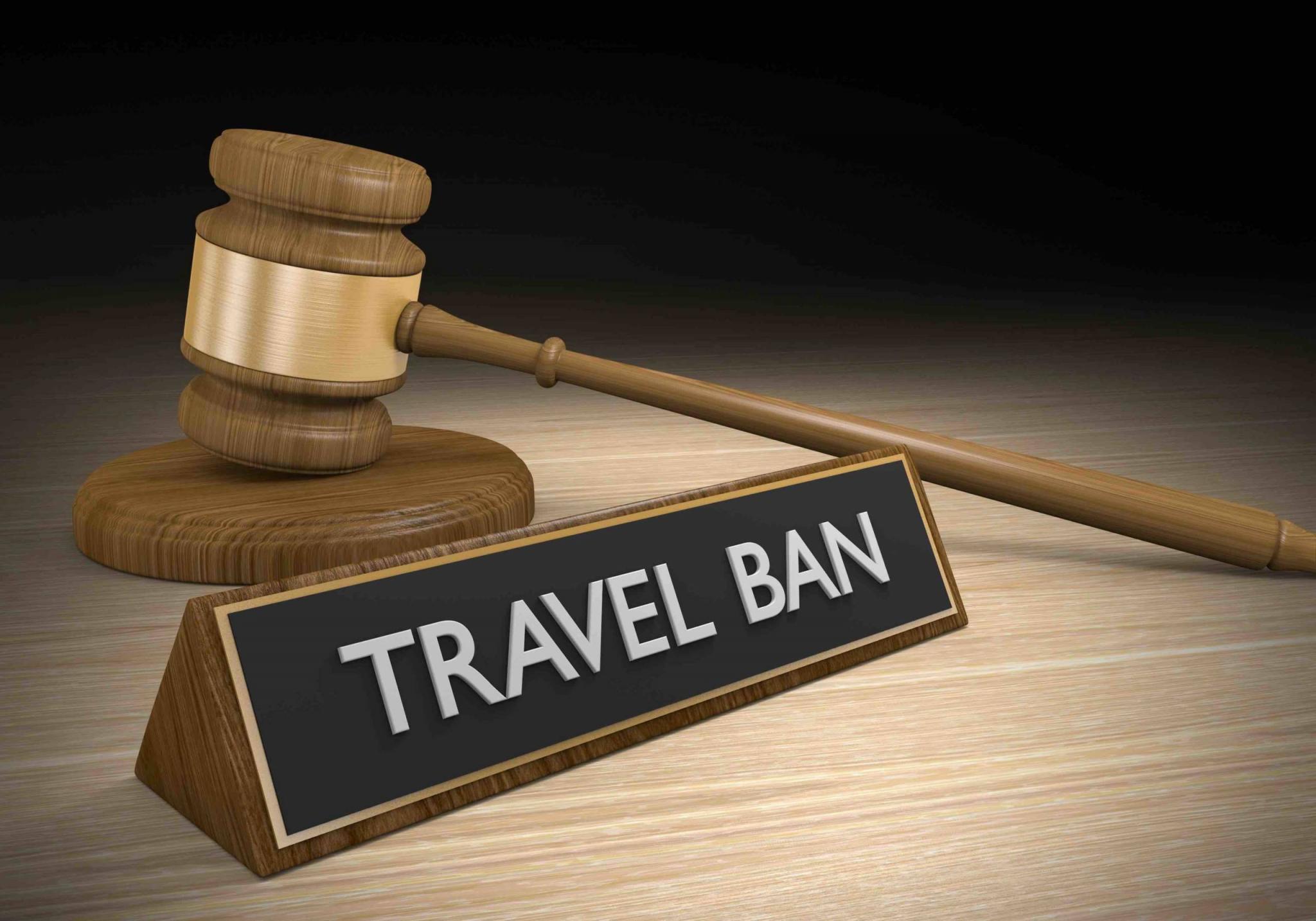 Court law concept of a legal ruling to block travel ban restrictions