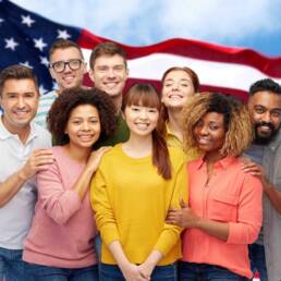 international group of happy smiling people