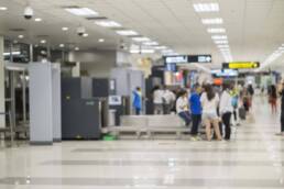 TSA,Security Checkpoint,Airport Check In ,Security Body and Luggage Scan Machine ,vintage color,blurred background