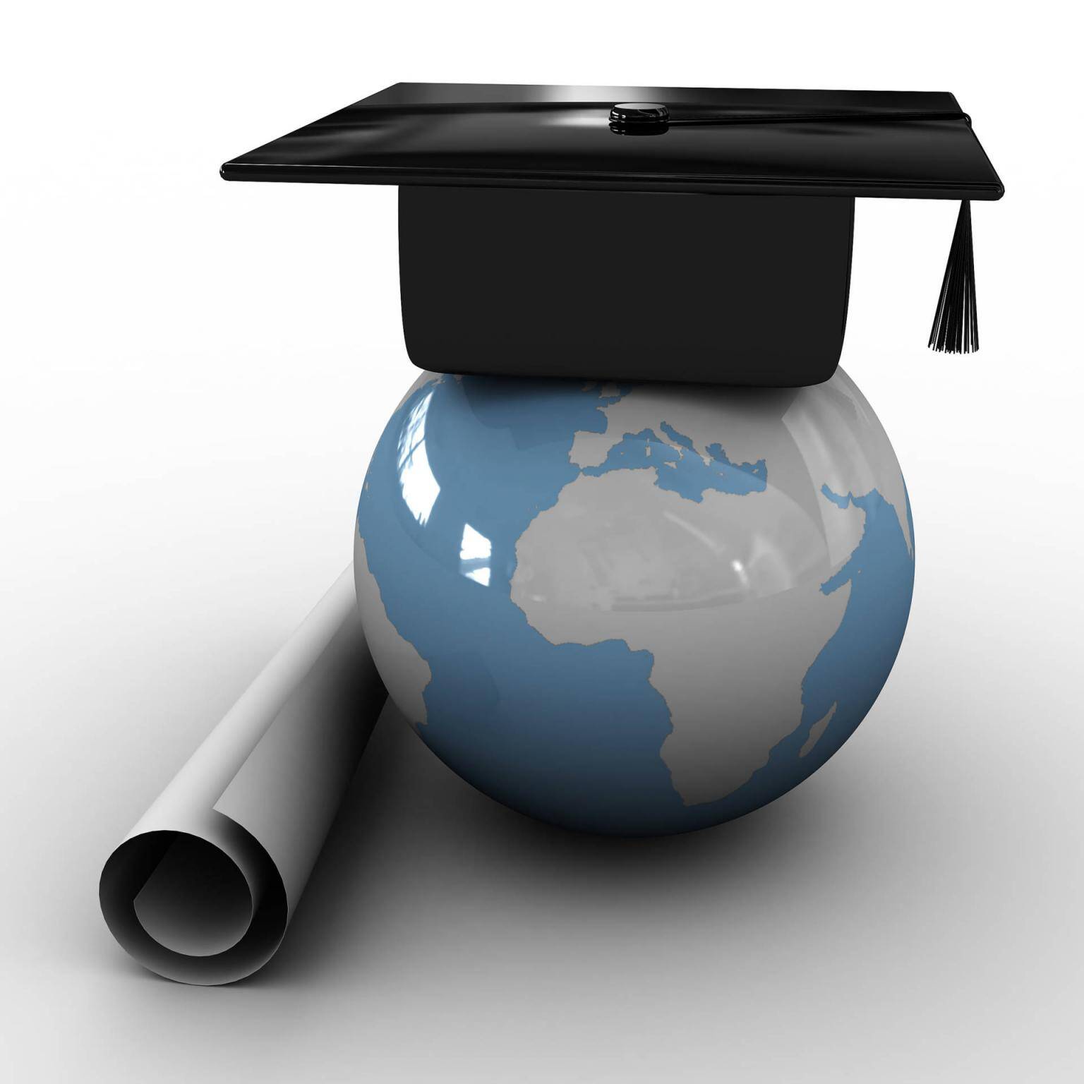 Master's cap for graduates in the globe. 3D