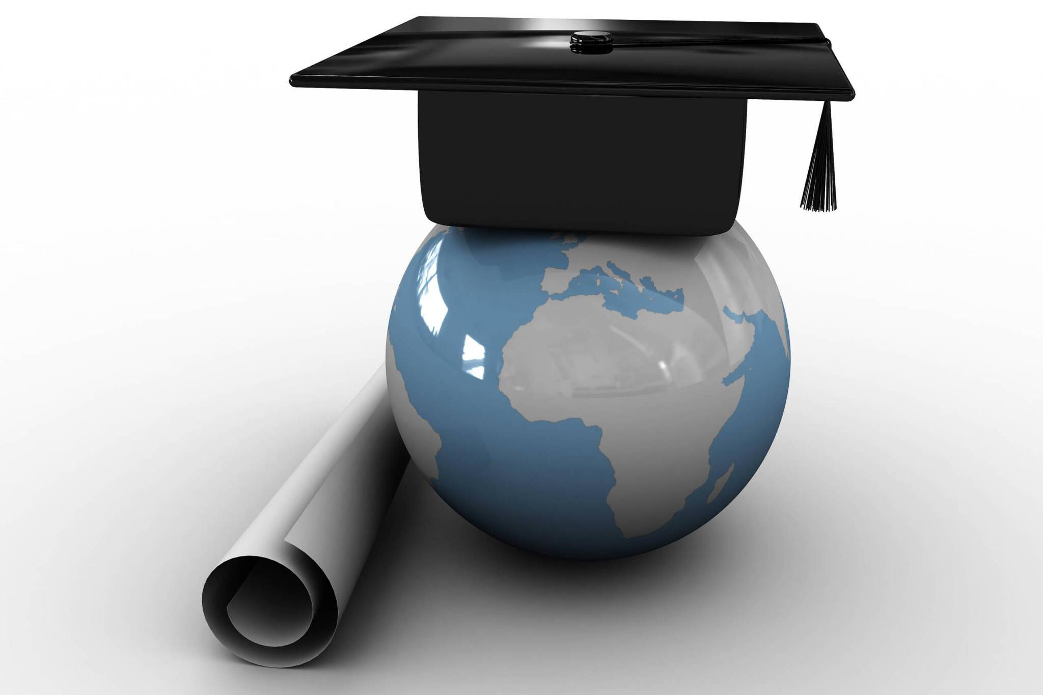 Master's cap for graduates in the globe. 3D