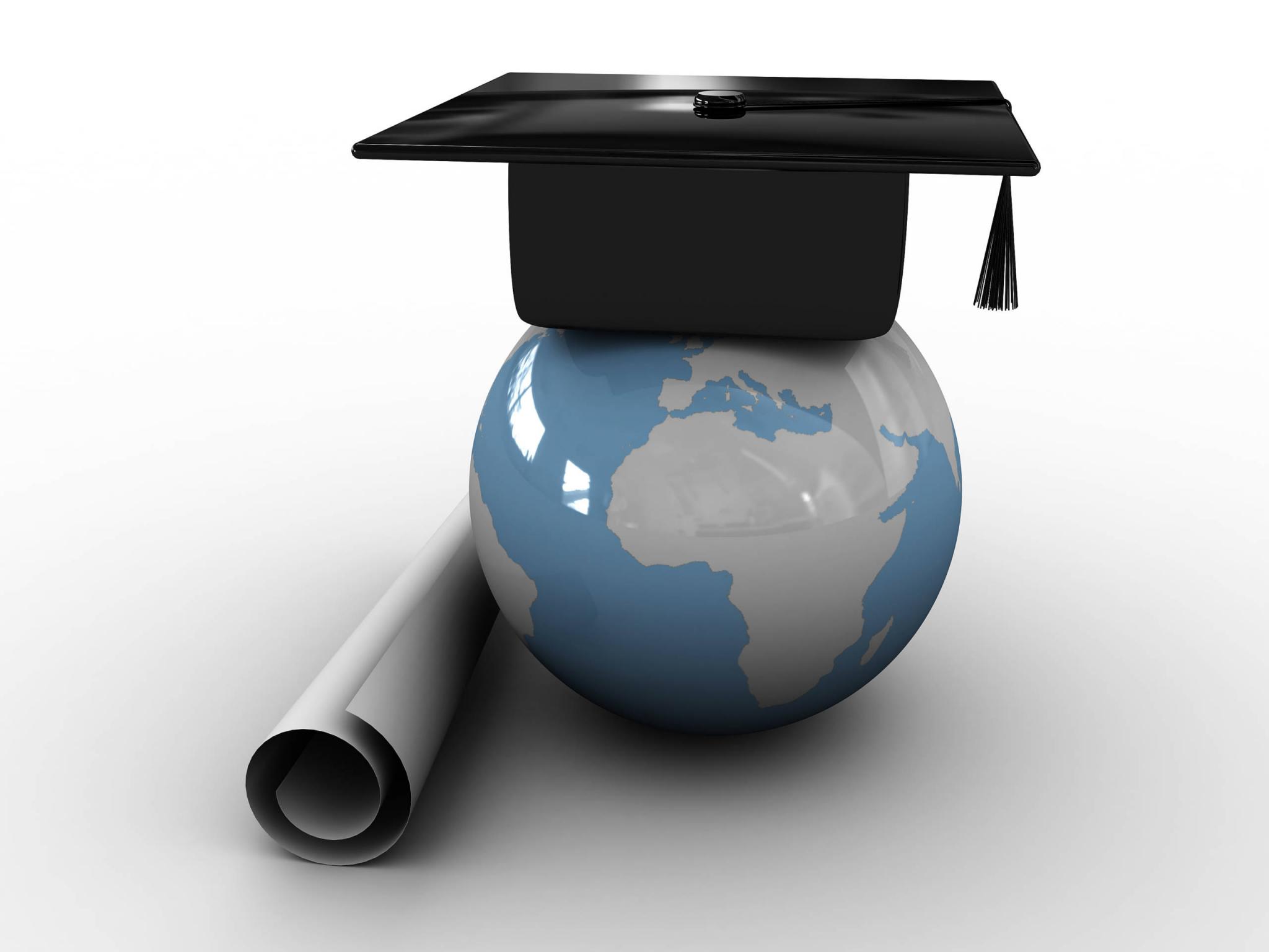 Master's cap for graduates in the globe. 3D