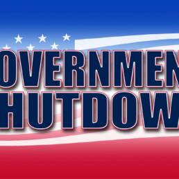 Government Shutdown banner in red, white, and blue with stars and stripes