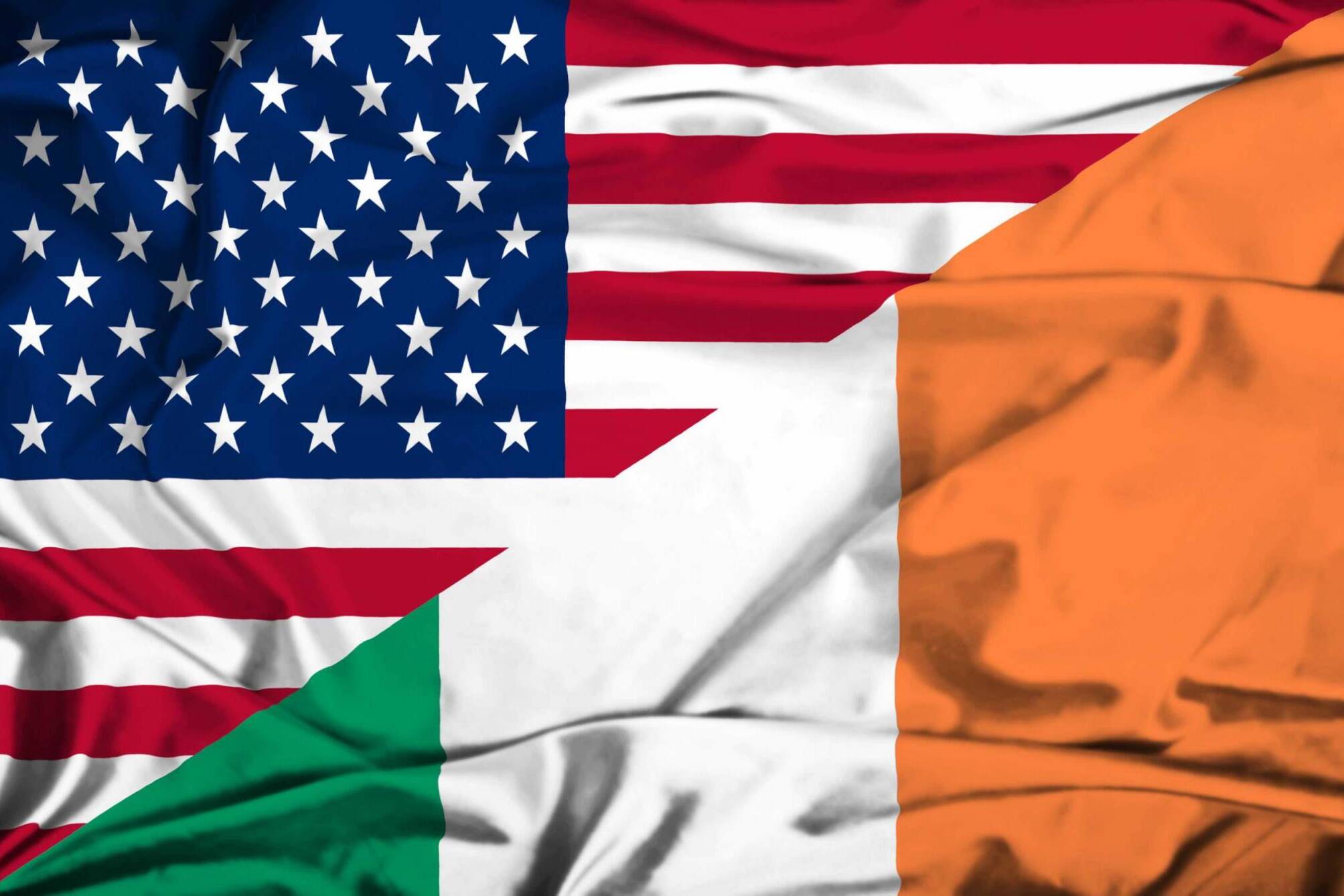 Waving flag of Ireland and USA