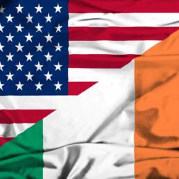 Waving flag of Ireland and USA