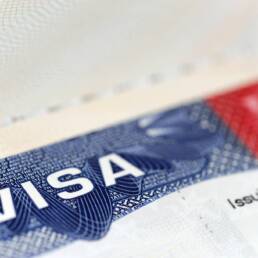close up on USA visa on the passport