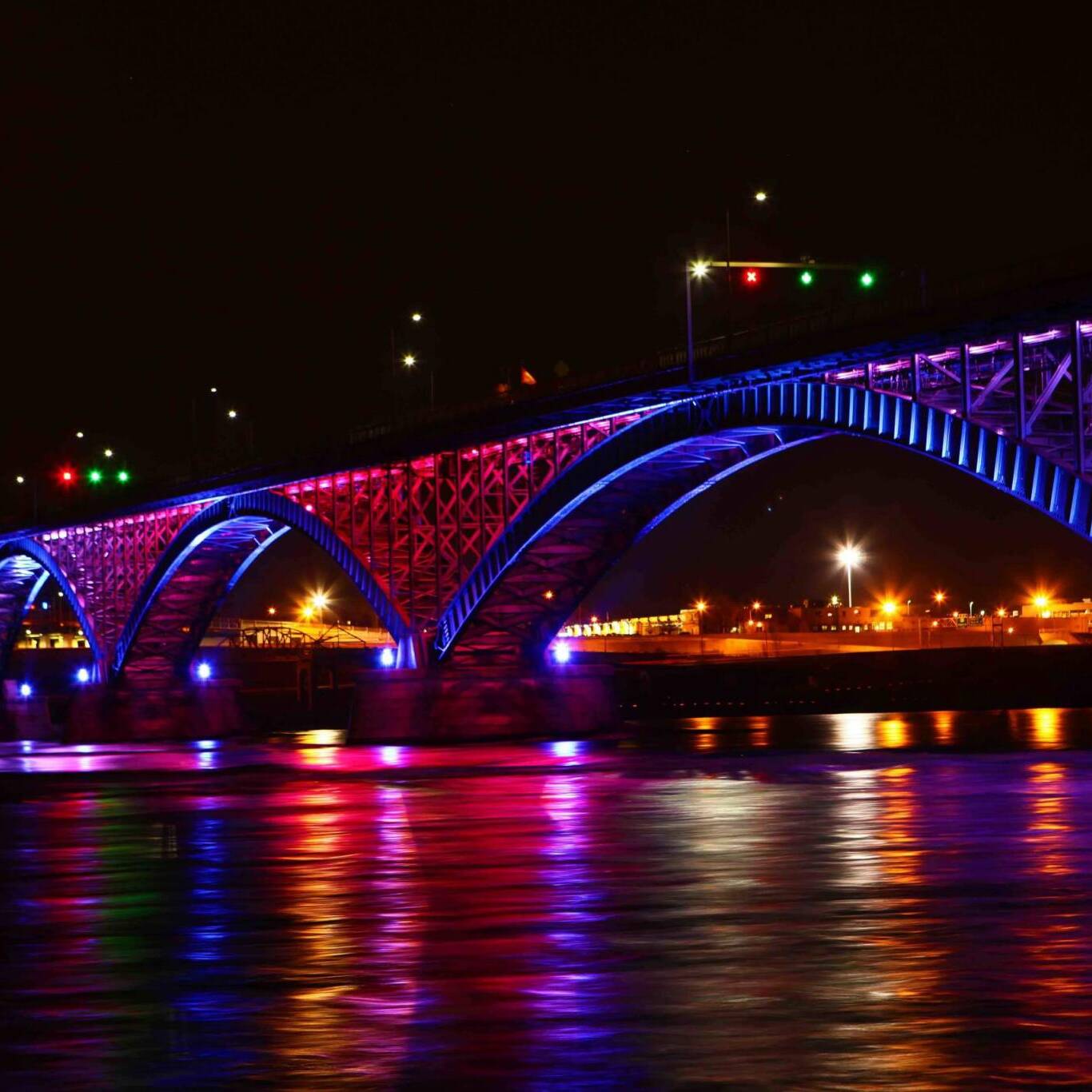 View at night of the Peace Bridge