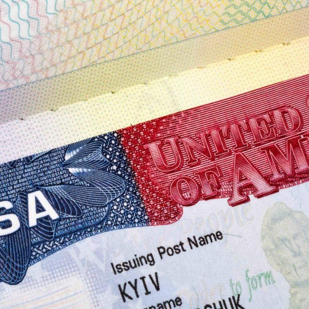 American Visa in the passport closeup.