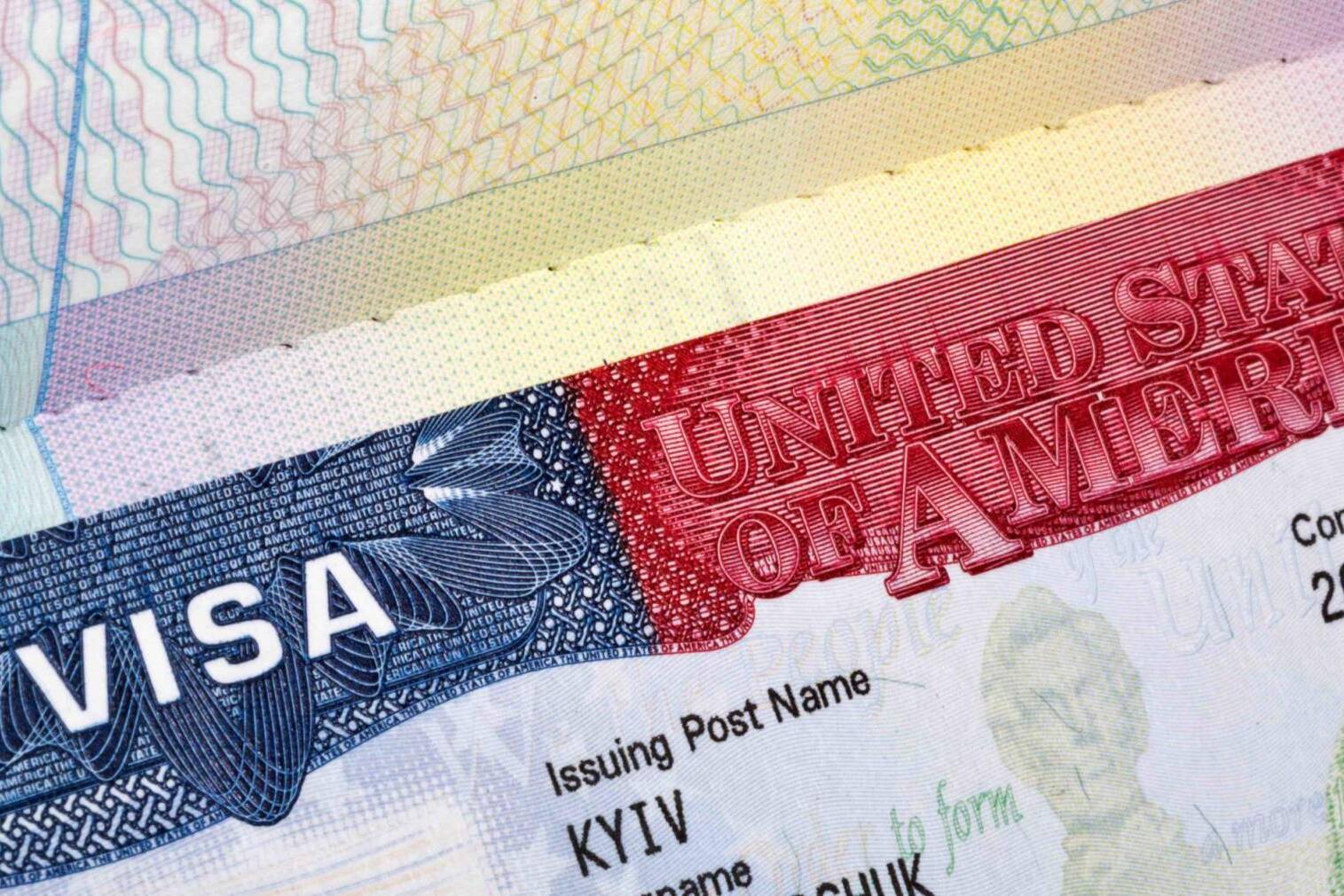 American Visa in the passport closeup.