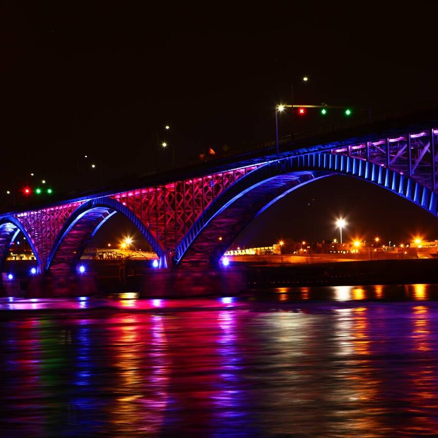 View at night of the Peace Bridge