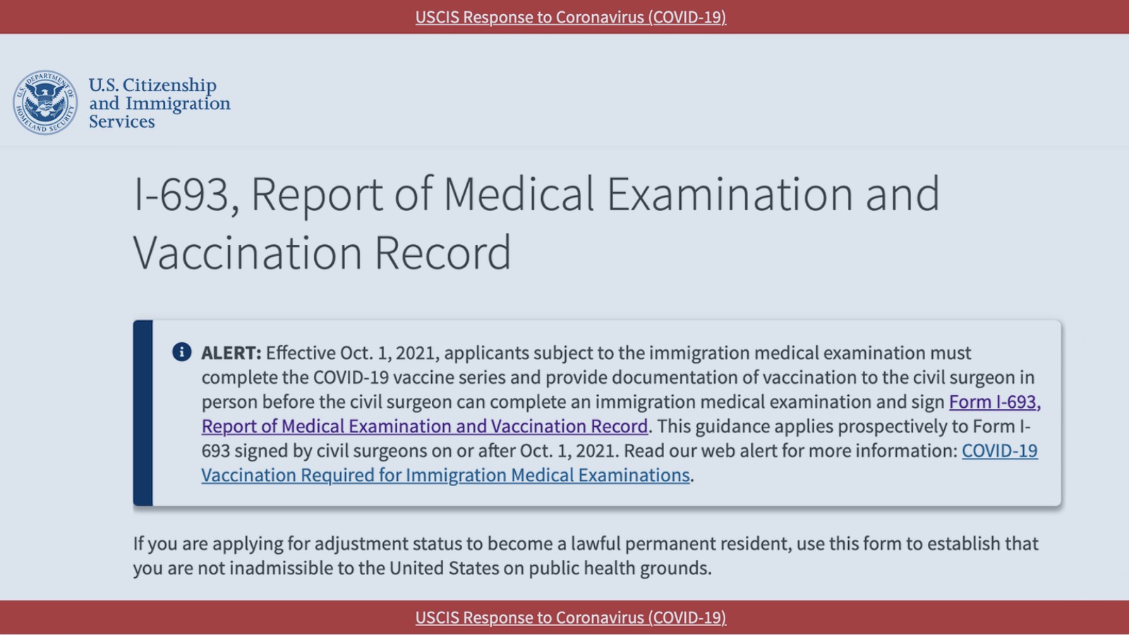 USCIS Confirms Form I693 Medical Examination Edition Date is